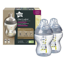 Tommee Tippee Closer To Nature butelka do karmienia ze smoczkiem silikonowym 0m+ Sowa 2x260ml