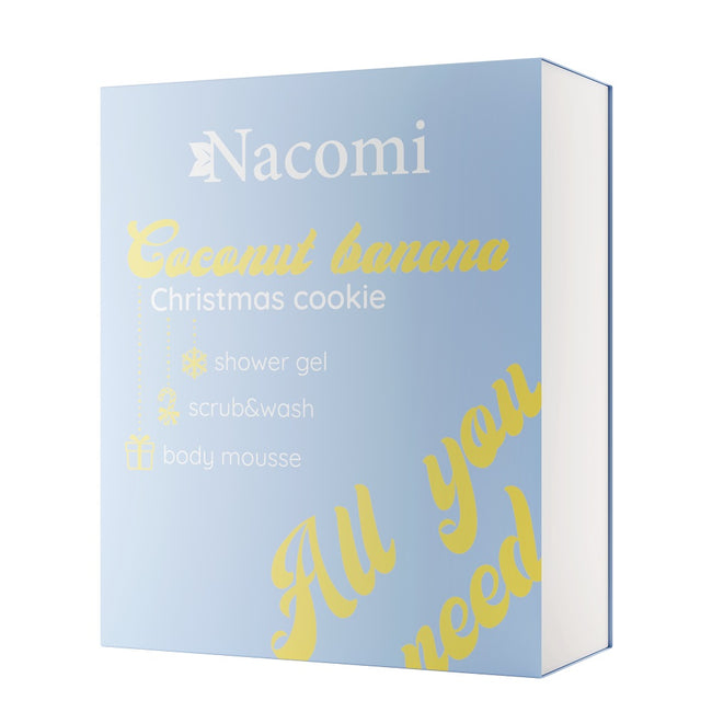 Nacomi Coconut Banana Christmas Cookie zestaw żel pod prysznic 300ml + mus do ciała 50ml + pianka peelingująco-myjąca 50ml