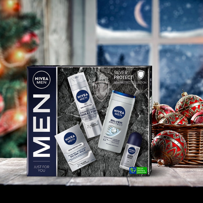 Nivea Men Silver Protect zestaw pianka do golenia 200ml + balsam po goleniu 100ml + antyperspirant roll-on 50ml + żel pod prysznic 250ml