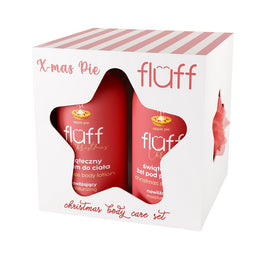 Fluff X-mas Pie zestaw żel do prysznic 200ml + balsam do ciała 200ml + myjka do ciała
