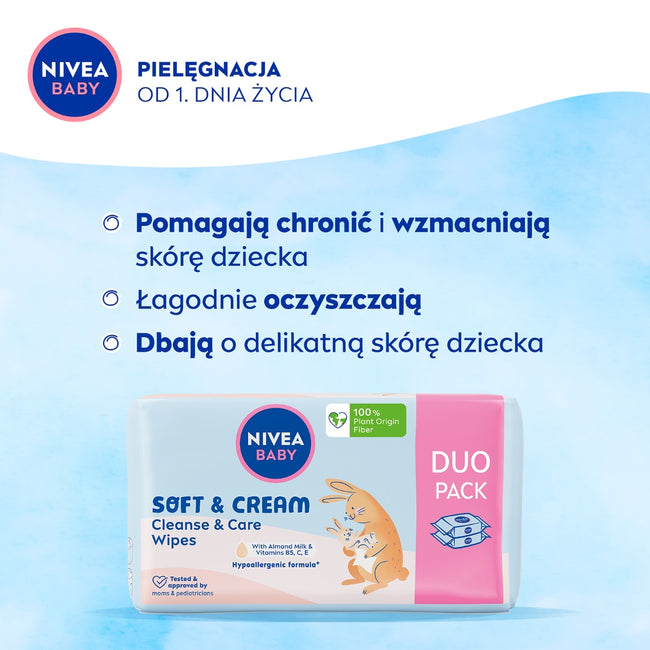 Nivea Baby Soft & Cream chusteczki biodegradowalne 2x57szt