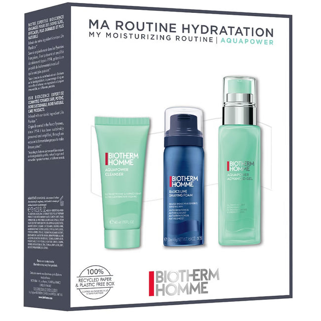 Biotherm Homme Aquapower My Moisturizing Routine zestaw żel oczyszczający 40ml + pianka do golenia 50ml + żel nawilżający do twarzy 75ml