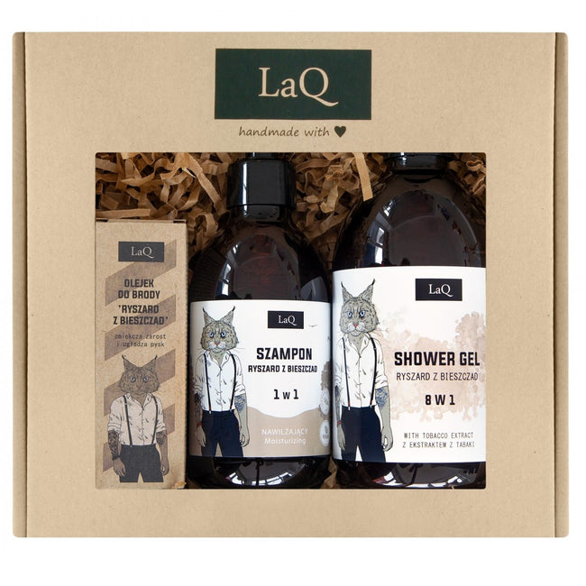 LaQ Ryszard z Bieszczad zestaw żel pod prysznic 500ml + szampon nawilżający 300ml + olejek do brody 30ml