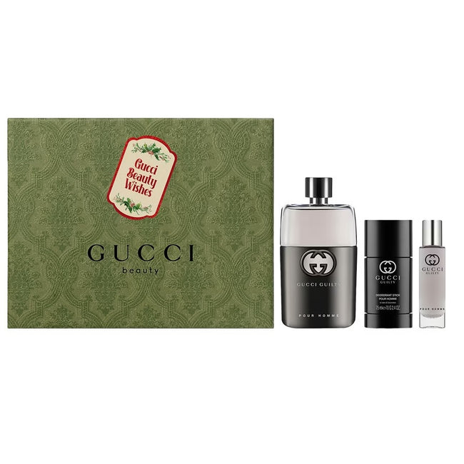 Gucci Guilty Pour Homme zestaw woda toaletowa spray 90ml + dezodorant sztyft 75ml + woda toaletowa 15ml