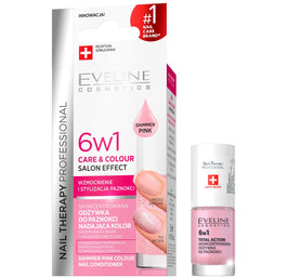 Eveline Cosmetics Nail Therapy Professional 6w1 Care & Colour skoncentrowana odżywka do paznokci nadająca kolor Shimmer Pink 5ml