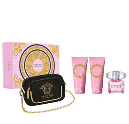 Versace Bright Crystal zestaw woda toaletowa spray 90ml + balsam do ciała 100ml + żel pod prysznic 100ml + torebka