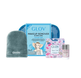 Glov Travel Set Dry Skin podróżny zestaw On-The-Go rękawica do oczyszczania cery suchej + Quick Treat do korekt makijażu + Magnet Cleanser do czyszczenia rękawic i pędzli + kosmetyczka