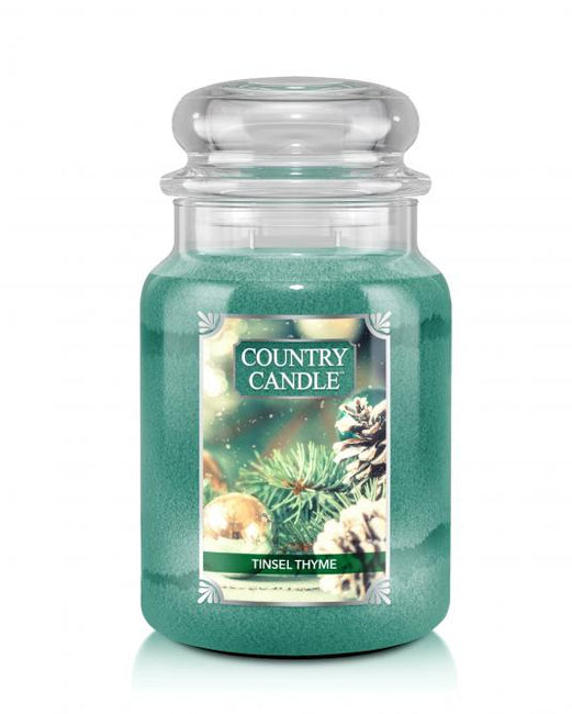 Country Candle Duża świeca zapachowa z dwoma knotami Tinsel Thyme 680g