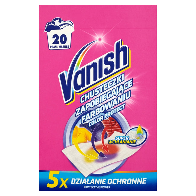 Vanish Color Protect chusteczki zapobiegające farbowaniu ubrań 20 prań (10 sztuk)