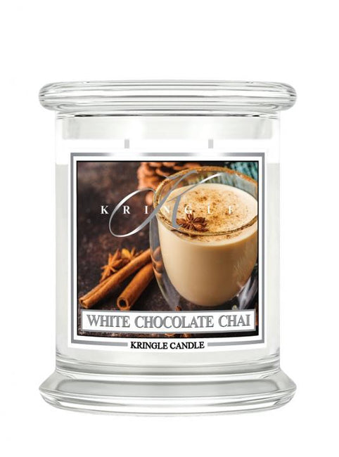 Kringle Candle Średnia świeca zapachowa z dwoma knotami White Chocolate Chai 411g