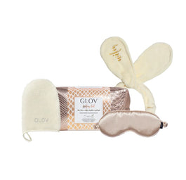 Glov Wifey zestaw On-The-Go rękawica do demakijażu + Bunny Ears opaska do włosów + Satin Sleeping Mask maska do spania + kosmetyczka