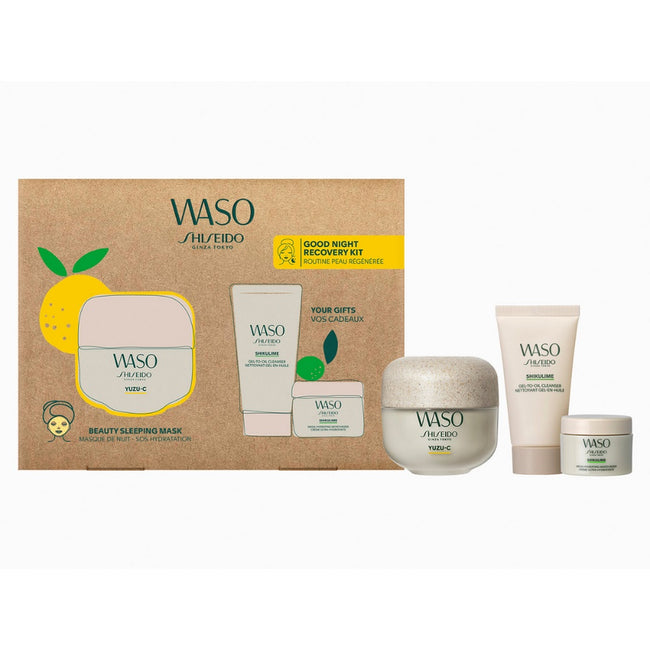 Shiseido Waso Good Night Recovery zestaw Yuzu-C Beauty Sleeping Mask 50ml + Shikulime Gel-to-Oil Cleanser 30ml + Shikulime Mega Hydrating Moisturizer 15ml