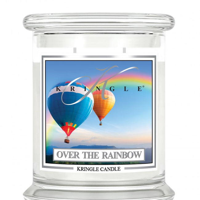 Kringle Candle Średnia świeca zapachowa z dwoma knotami Over The Raibow 411g