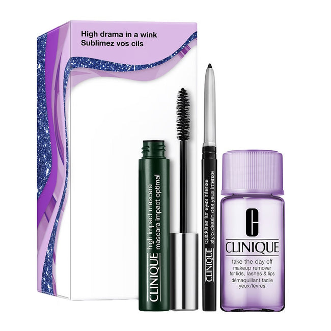 Clinique High Drama in a Wink zestaw High Impact™ Mascara 7ml + Quickliner For Eyes™ Intense 0.14g + Take The Day Off™ Makeup Remover 30ml