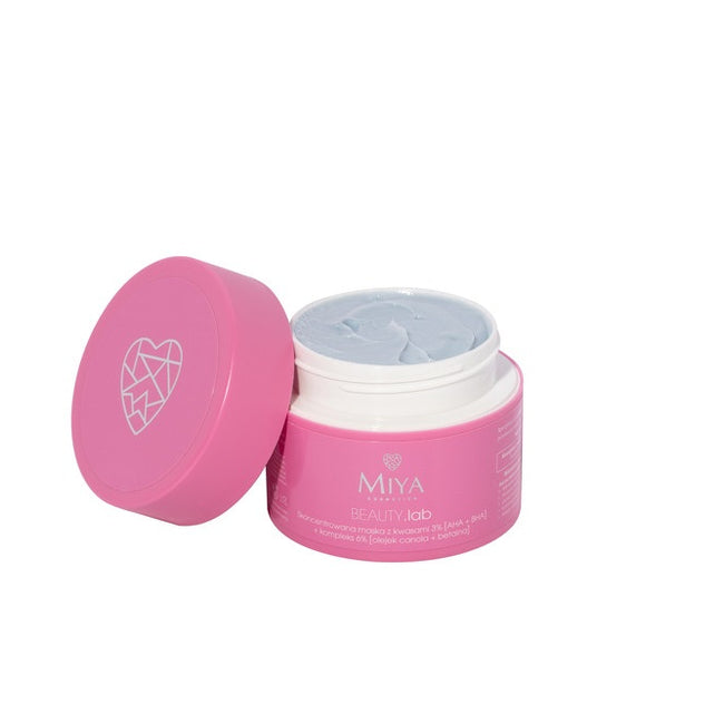 Miya Cosmetics BEAUTY Lab skoncentrowana maska z kwasami 3% [AHA + BHA] + kompleks 6% [olejek canola + betaina] 50g