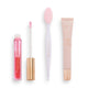 Makeup Revolution Kiss & Go Lip Care Set zestaw Lip Oil olejek do ust 2.5ml + Lip Scrub peeling do ust 8ml + Lip Exfoliator Brush złuszczająca szczoteczka do ust