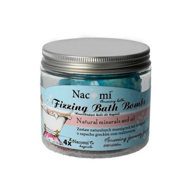 Nacomi Fizzing Bath Bombs zestaw kul do kąpieli 2x Summer In Greece + 2x Sweet Raspberry Cupcake 330g