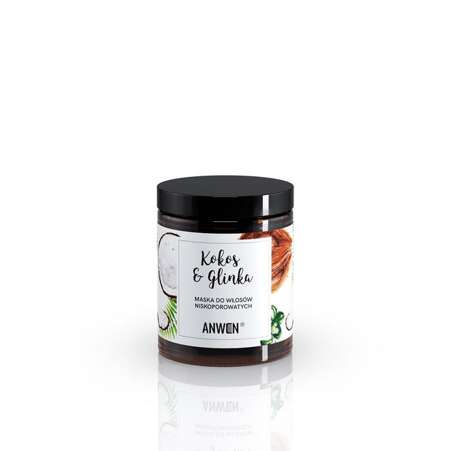 Anwen Maska do włosów niskoporowatych Kokos i Glinka 180ml
