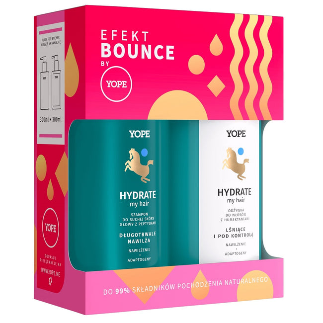 Yope Efekt Bounce Hydrate My Hair zestaw szampon do suchej skóry głowy z peptydami 300ml + odżywka do włosów z humektantami 300ml