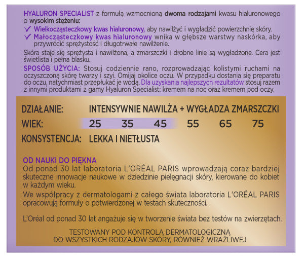 L'Oreal Paris Hyaluron Specialist krem na dzień SPF20 wypełniająca pielęgnacja nawilżająca 50ml