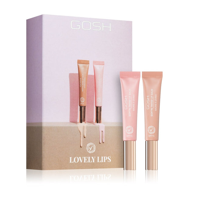 Gosh Lovely Lips zestaw Soft’n Tinted Lip Balm balsam do ust 002 Nougat 8ml + Soft’n Tinted Lip Balm  balsam do ust 003 Rose 8ml