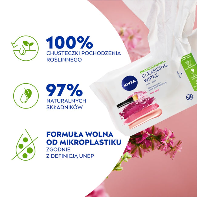 Nivea Biodegradable Cleansing Wipes biodegradowalne łagodzące chusteczki do demakijażu 25szt
