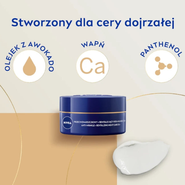 Nivea Przeciwzmarszczkowy + Rewitalizujący krem na noc 55+ 50ml