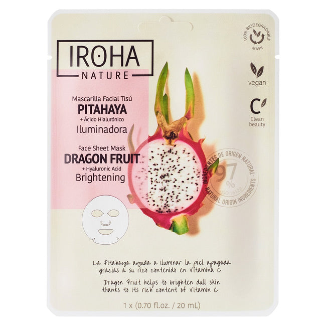 IROHA nature Brightening Face Sheet Mask Dragon Fruit + Hyaluronic Acid rozświetlająca maska w płachcie ze smoczym owocem i kwasem hialuronowym 20ml