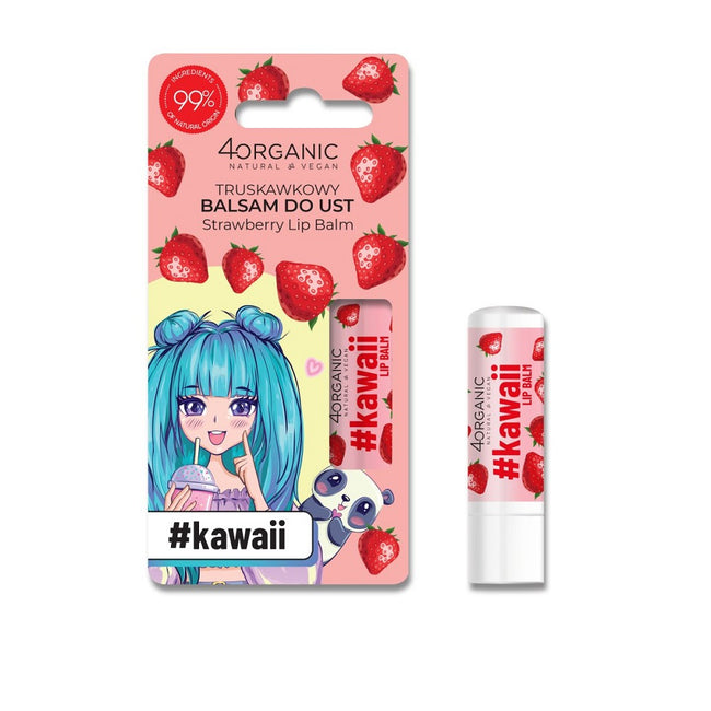 4organic #Kawaii naturalny balsam do ust Strawberry 5g