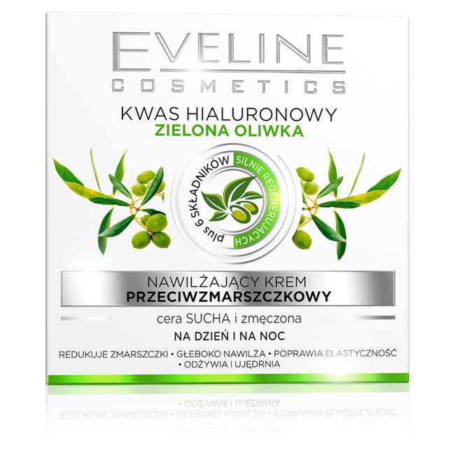 Eveline Cosmetics Kwas hialuronowy + Zielona Oliwka nawilżający krem przeciwzmarszczkowy na dzień i na noc 50ml