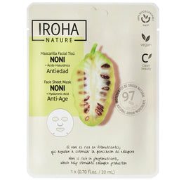 IROHA nature Anti-Age Face Sheet Mask Noni + Hyaluronic Acid przeciwstarzeniowa maska w płachcie z morwą indyjską i kwasem hialuronowym 20ml