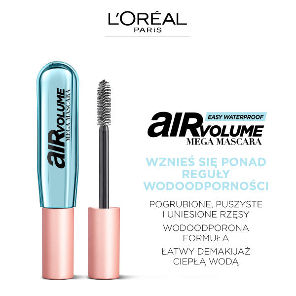 L'Oreal Paris Air Volume Easy Waterproof Mega Mascara wodoodporny tusz do rzęs Black 7.9ml