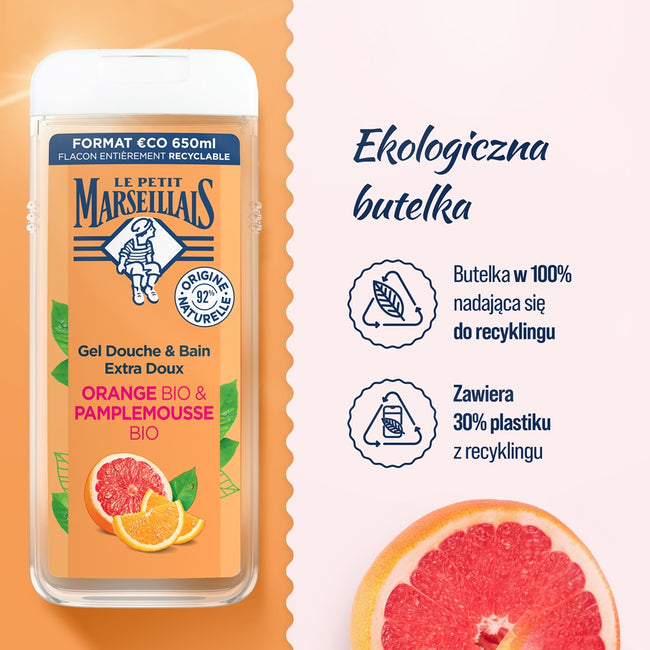 Le Petit Marseillais Żel pod prysznic i do kąpieli Grejpfrut Bio i Pomarańcza Bio 650ml