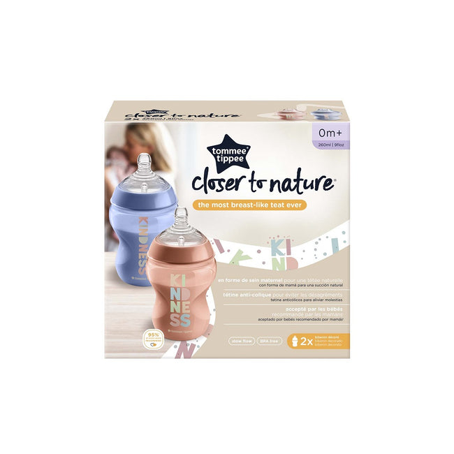 Tommee Tippee Closer To Nature butelka do karmienia ze smoczkiem silikonowym 3m+ Kindness 2x340ml