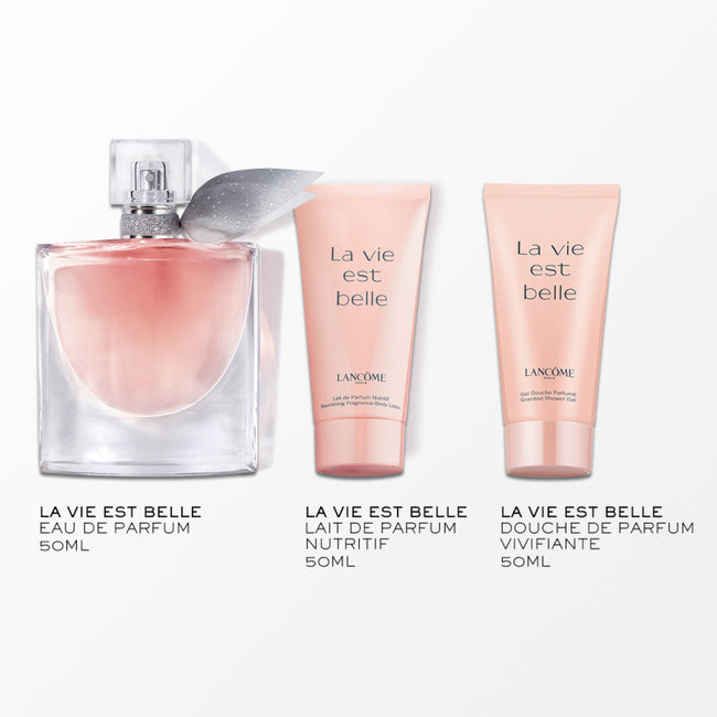 Lancome La Vie Est Belle zestaw woda perfumowana spray 50ml + balsam do ciała 50ml + żel pod prysznic 50ml