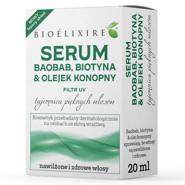 BIOELIXIRE Silikonowe serum do włosów Baobab + Biotyna & Olejek Konopny 20ml