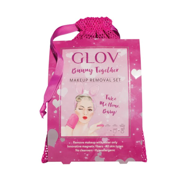 Glov Bunny Together zestaw On-The-Go rękawica do demakijażu + Quick Treat akcesorium do poprawek makijażu + opaska do włosów w kształcie uszów królika