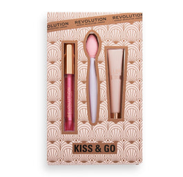 Makeup Revolution Kiss & Go Lip Care Set zestaw Lip Oil olejek do ust 2.5ml + Lip Scrub peeling do ust 8ml + Lip Exfoliator Brush złuszczająca szczoteczka do ust