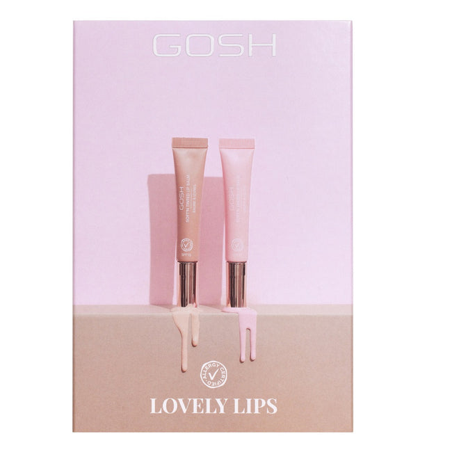 Gosh Lovely Lips zestaw Soft’n Tinted Lip Balm balsam do ust 002 Nougat 8ml + Soft’n Tinted Lip Balm balsam do ust 003 Rose 8ml