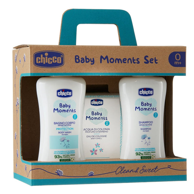 Chicco Baby Moments zestaw płyn do kąpieli 200ml + szampon 200ml + woda toaletowa 100ml