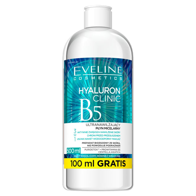 Eveline Cosmetics Hyaluron Clinic ultranawilżający płyn micelarny 3w1 500ml