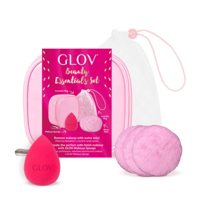 Glov Beauty Essentials zestaw Make Up Sponge gąbeczka do makijażu + Mood Pads & Laundry Bag waciki do twarzy z woreczkiem + kosmetyczka