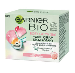 Garnier Bio Rosy Glow 3in1 Youth Cream krem różany przeciw oznakom starzenia dla skóry matowej 50ml