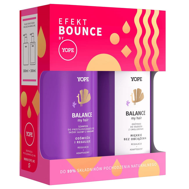 Yope Efekt Bounce Balance My Hair zestaw szampon do przetłuszczającej się skóry głowy z kwasami 300ml + odżywka do włosów z emolientami 300ml