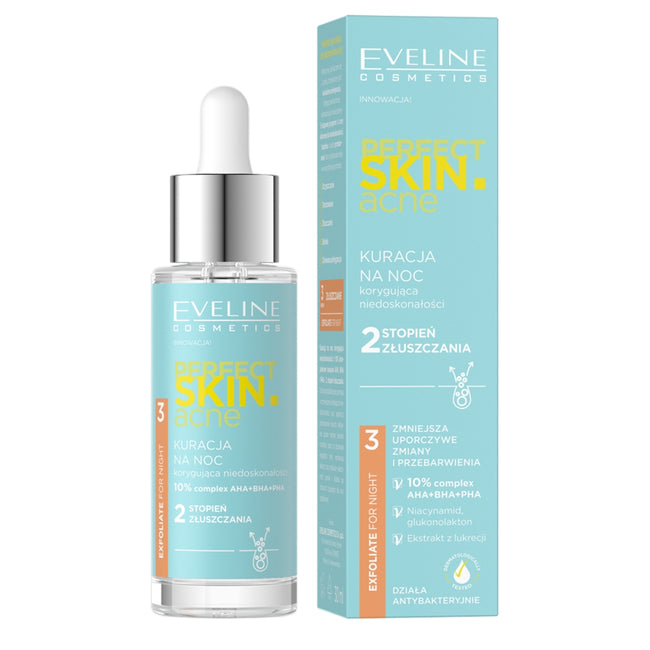 Eveline Cosmetics Perfect Skin.acne kuracja na noc korygująca niedoskonałości – 2 stopień złuszczania 30ml