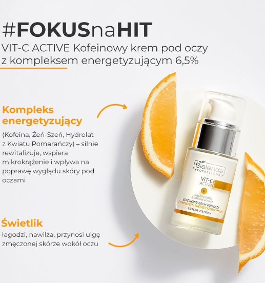 Bielenda Professional Vit-C Active kofeinowy krem pod oczy z kompleksem energetyzującym 6.5% 15ml