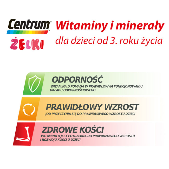 Centrum Żelki witaminy dla dzieci od 3. roku życia o smaku truskawkowo-malinowym 30 żelków