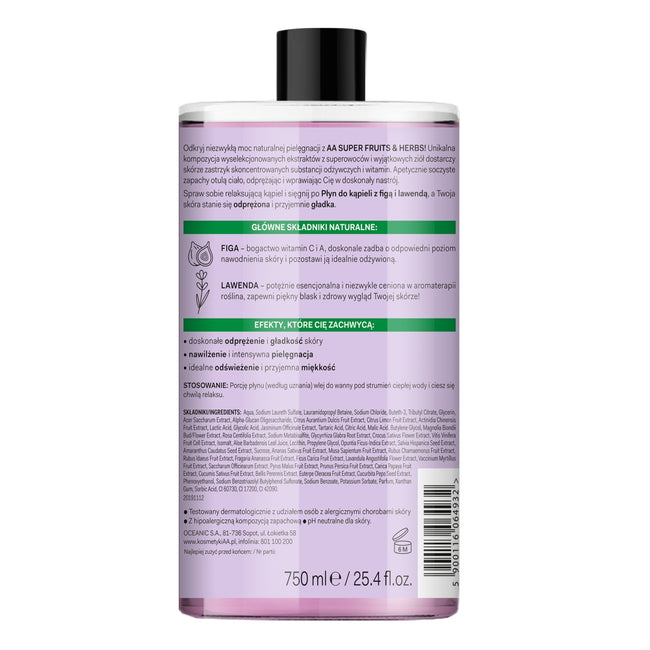 AA Super Fruits & Herbs płyn do kąpieli Figa i Lawenda 750ml