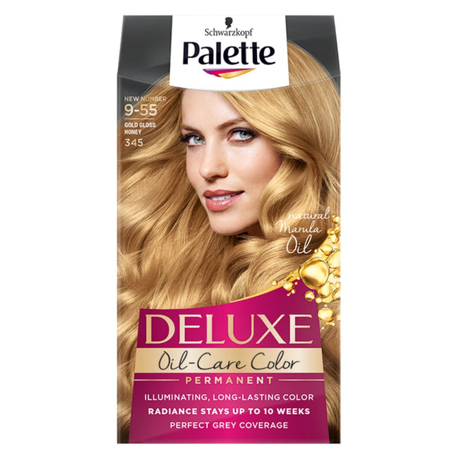 Palette Deluxe Oil-Care Color farba do włosów trwale koloryzująca z mikroolejkami 345 (9-55) Złoty Świetlisty Perłowy Blond