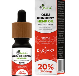 BigRelaksik Hemp Oil Full Spectrum 20% 2000mg suplement diety w kroplach Olej Konopny + D3K2MK7 10ml